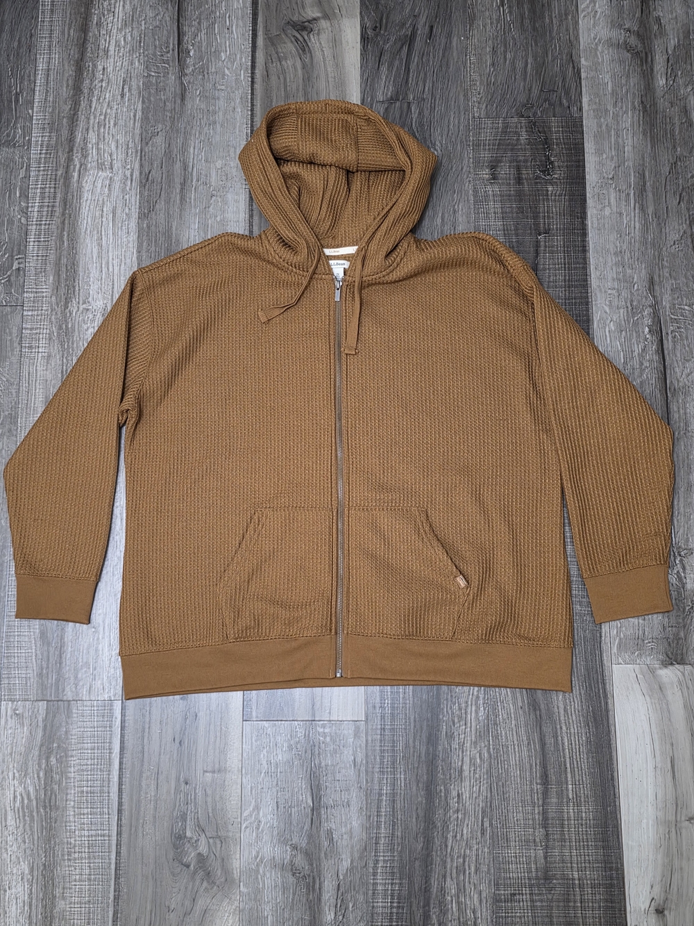 L.L. Bean Women's Caramel Brown Waffle-Knit Zip Hoodie